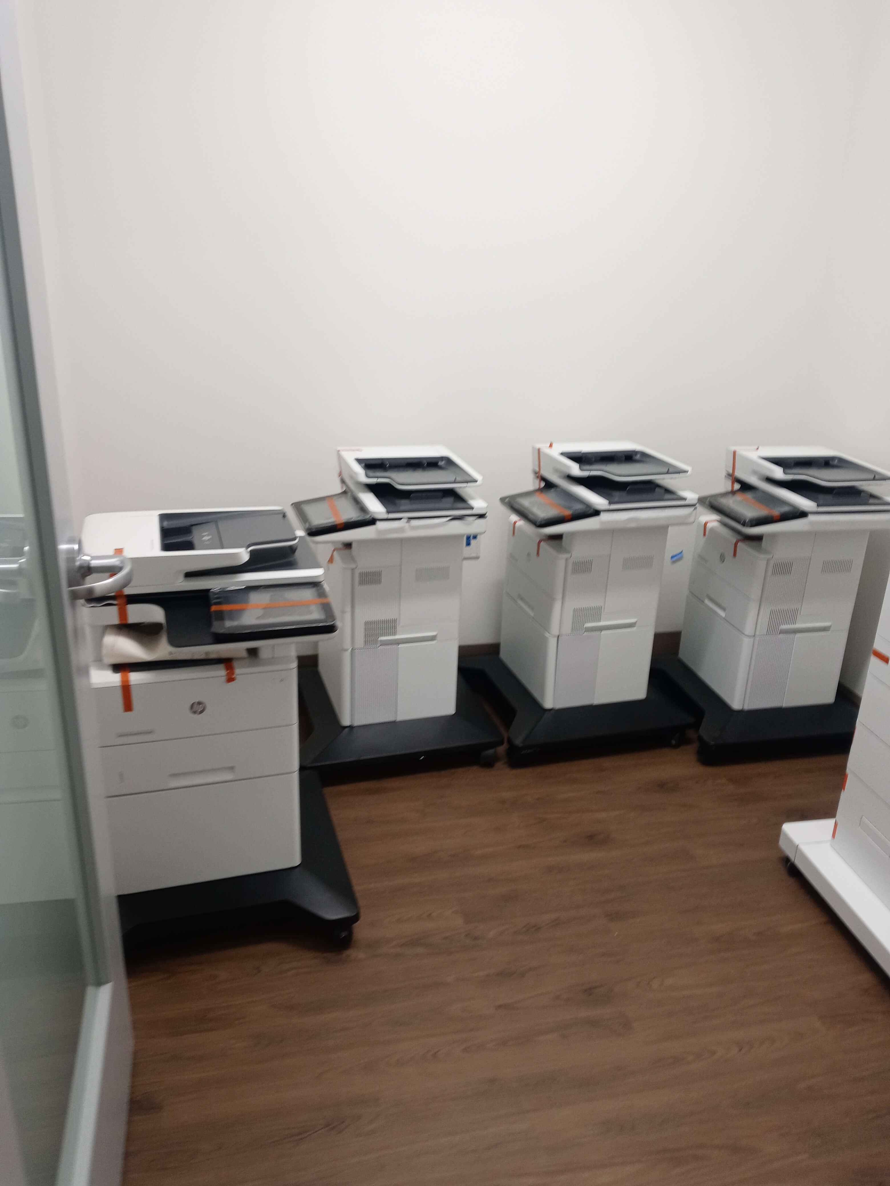 Enterprise printer equipment transport and setup logistics